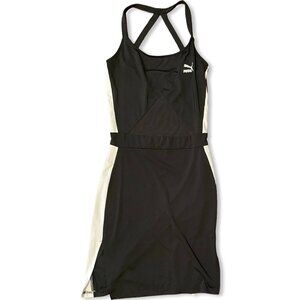 PUMA Black & White Racerback Bodycon Dress XS Y2K Sporty